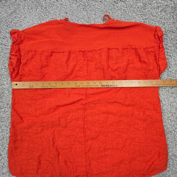 Saiph Top Womens 2X Orange Linen Short Sleeve Pullover Peasant Boho‎ Italy - Picture 8 of 10